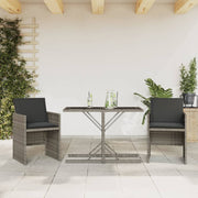 Bistroset 3-delig poly rattan grijs met kussens