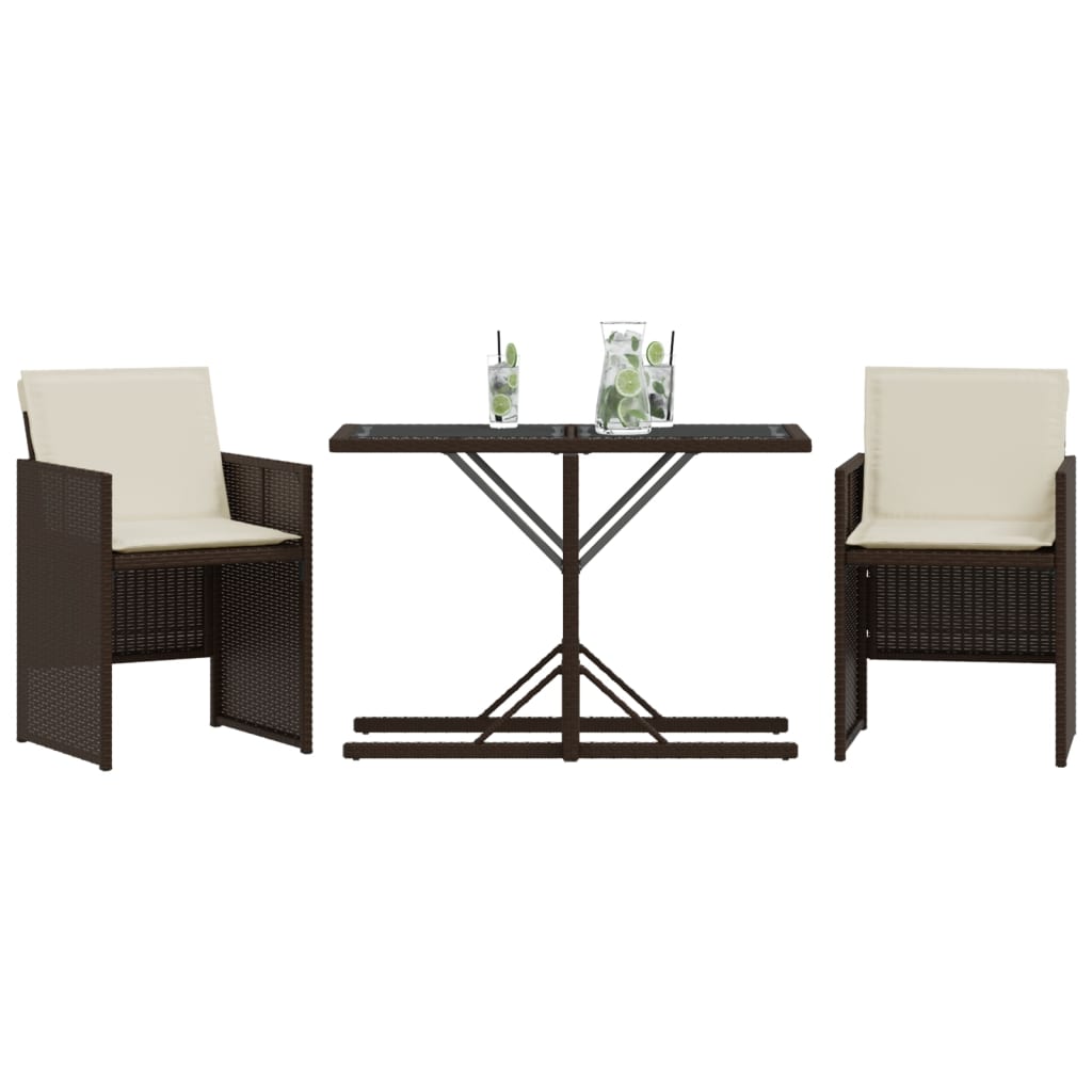 3-Delige Bistroset Met Kussens Poly Rattan Bruin