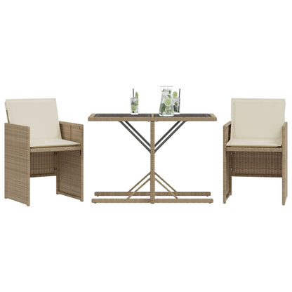 3-Delige Bistroset Met Kussens Poly Rattan Beige