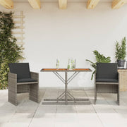 Bistroset 3-delig poly rattan grijs acaciahouten blad