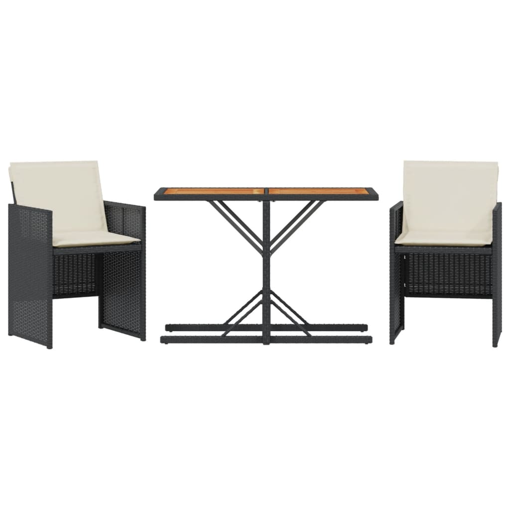 3-Delige Bistroset Met Kussens Poly Rattan Zwart