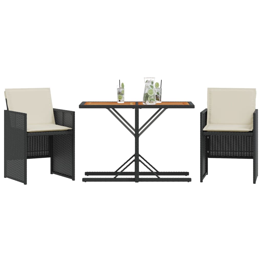3-Delige Bistroset Met Kussens Poly Rattan Zwart