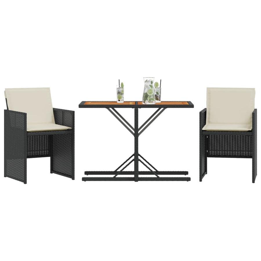 3-Delige Bistroset Met Kussens Poly Rattan Zwart