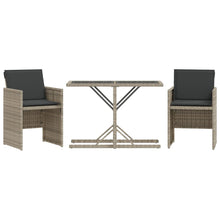 3-delige Bistroset met kussens poly rattan lichtgrijs