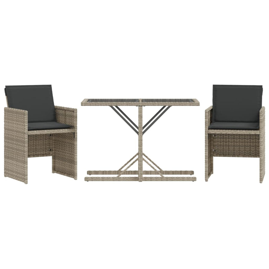 3-delige Bistroset met kussens poly rattan lichtgrijs