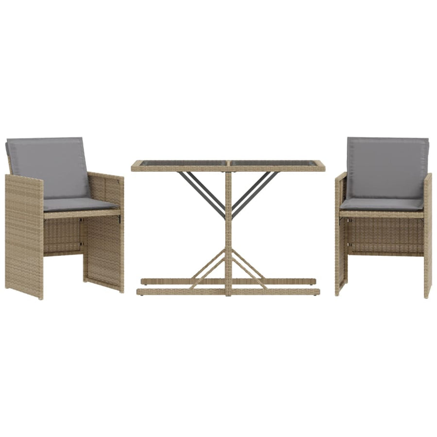 3-delige Bistroset met kussens poly rattan gemengd beige