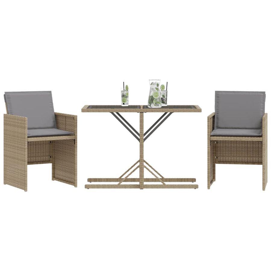 3-delige Bistroset met kussens poly rattan gemengd beige