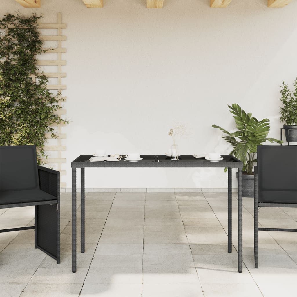 Tuintafel Met Glazen Blad 115X54X74 Cm Poly Rattan Zwart
