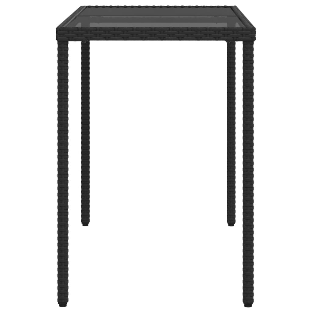 Tuintafel Met Glazen Blad 115X54X74 Cm Poly Rattan Zwart