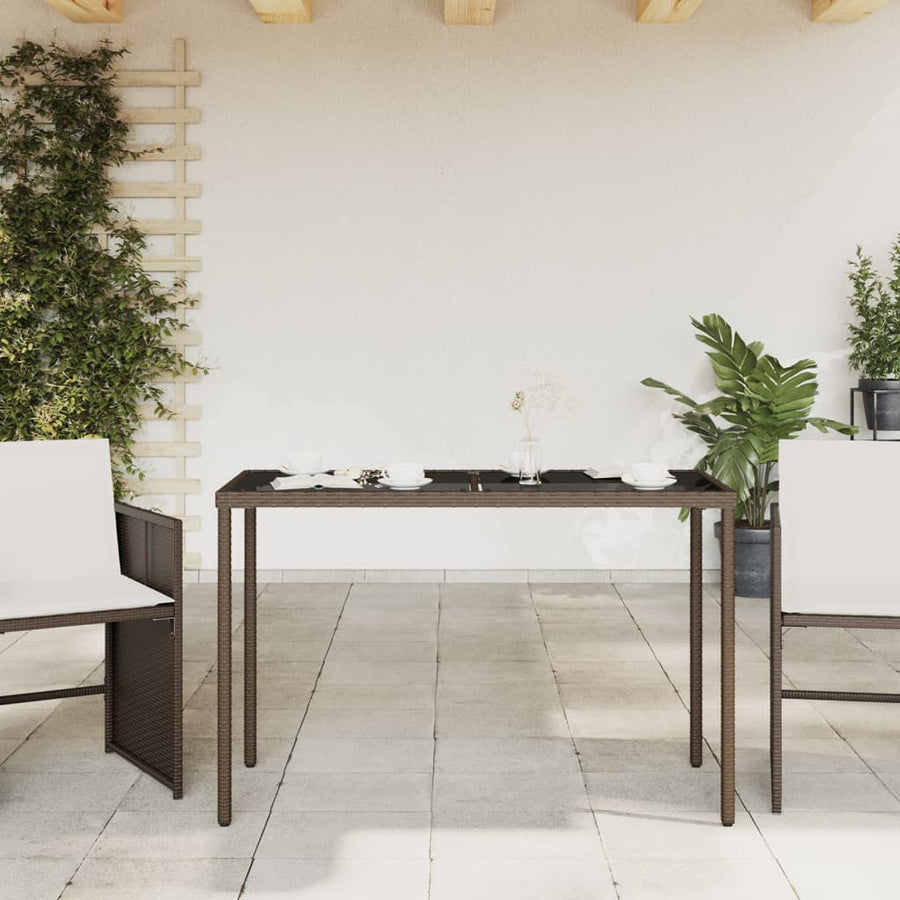 Tuintafel Met Glazen Blad 115X54X74 Cm Poly Rattan Bruin
