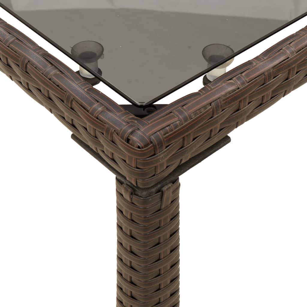 Tuintafel Met Glazen Blad 115X54X74 Cm Poly Rattan Bruin