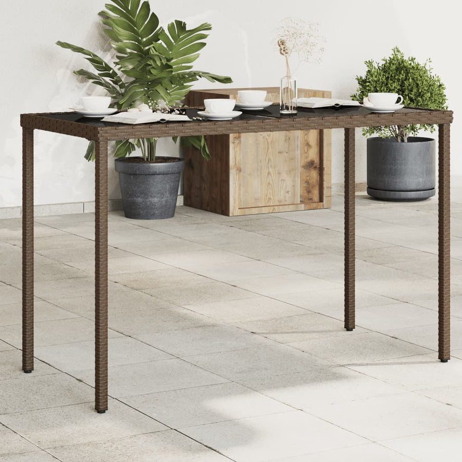 Tuintafel Met Glazen Blad 115X54X74 Cm Poly Rattan Bruin
