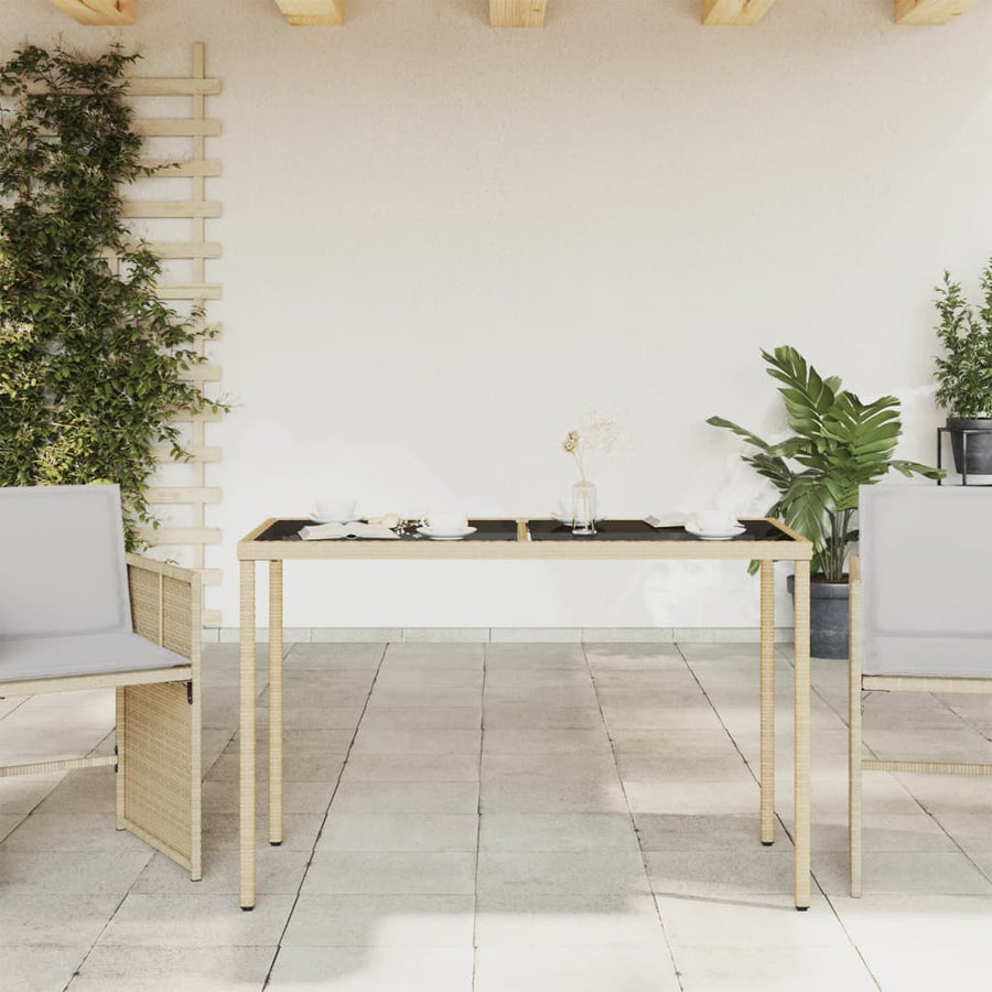 Tuintafel Met Glazen Blad 115X54X74 Cm Poly Rattan Beige