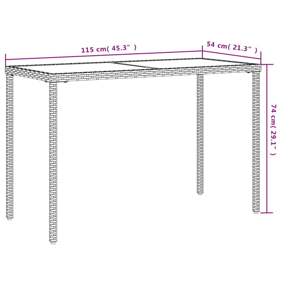 Tuintafel Met Glazen Blad 115X54X74 Cm Poly Rattan Beige