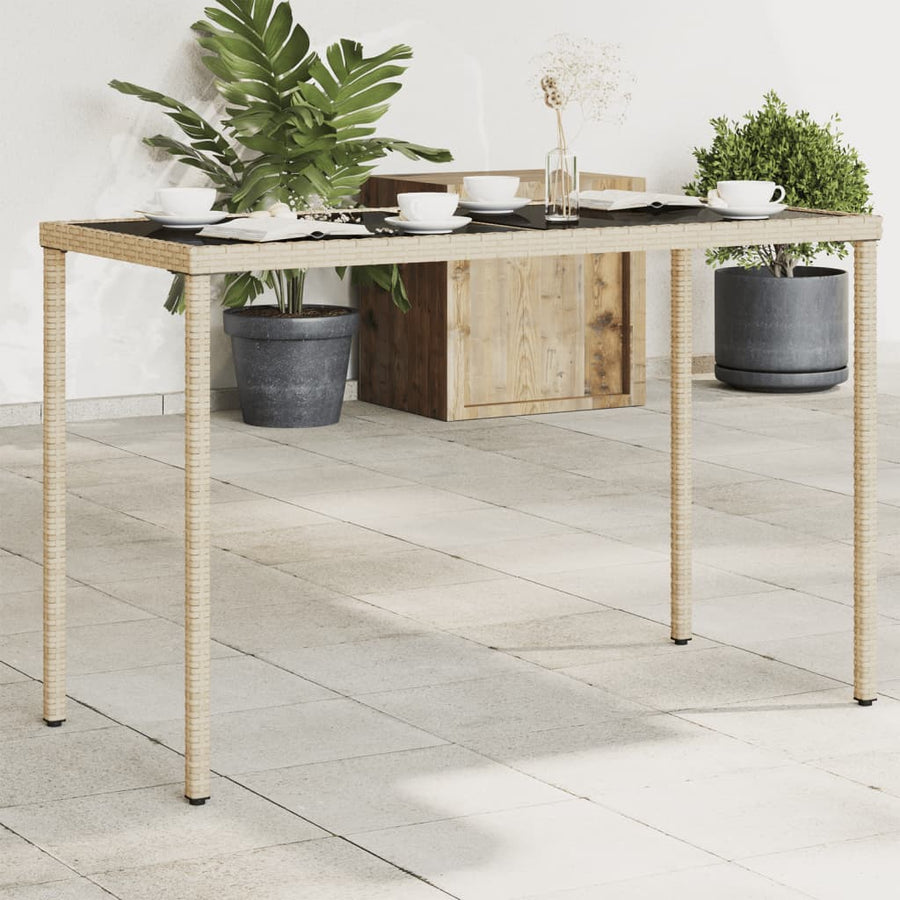 Tuintafel Met Glazen Blad 115X54X74 Cm Poly Rattan Beige