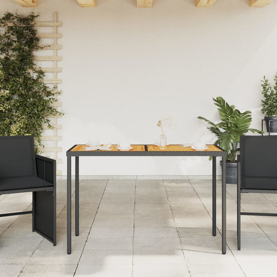 Tuintafel Met Acaciahouten Blad 115X54X74 Cm Poly Rattan Zwart