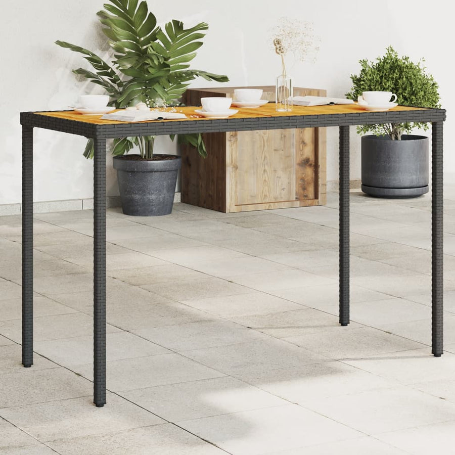 Tuintafel Met Acaciahouten Blad 115X54X74 Cm Poly Rattan Zwart