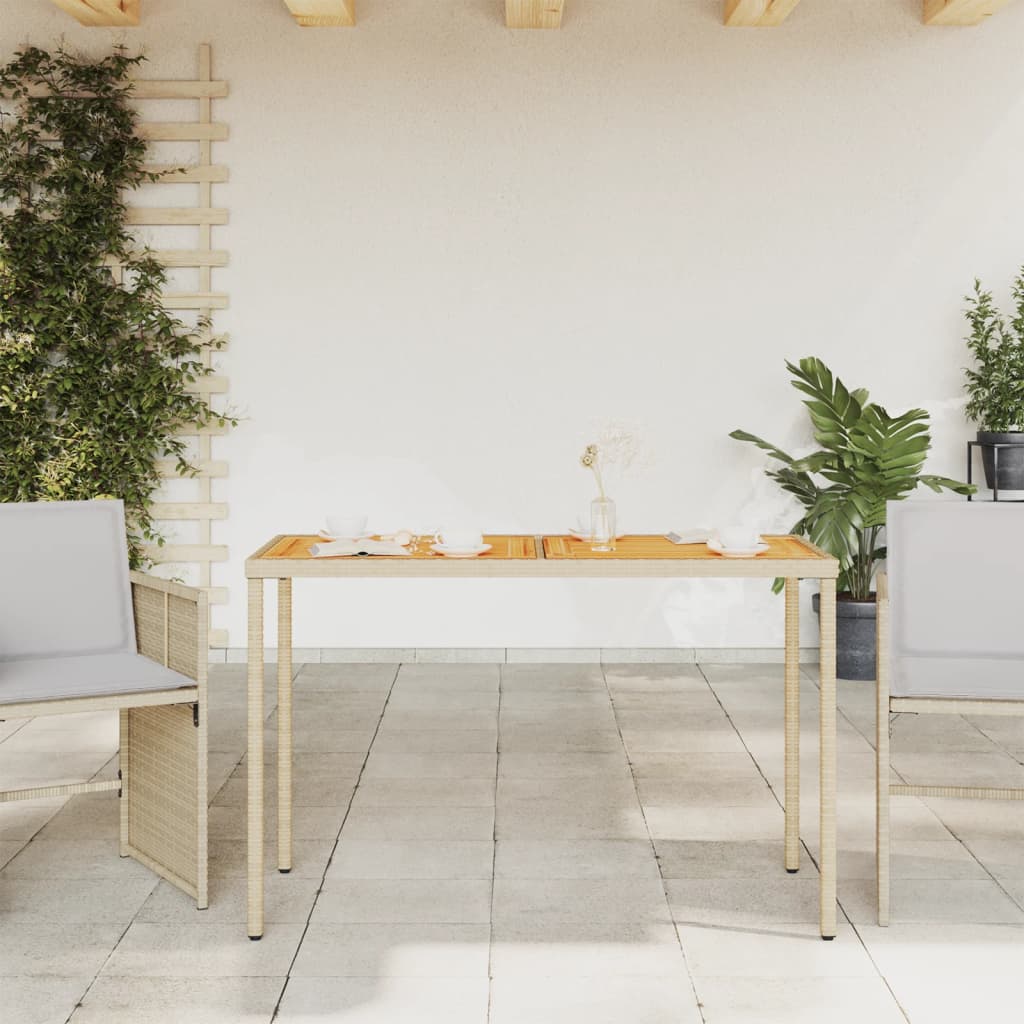 Tuintafel Met Acaciahouten Blad 115X54X74 Cm Poly Rattan Beige