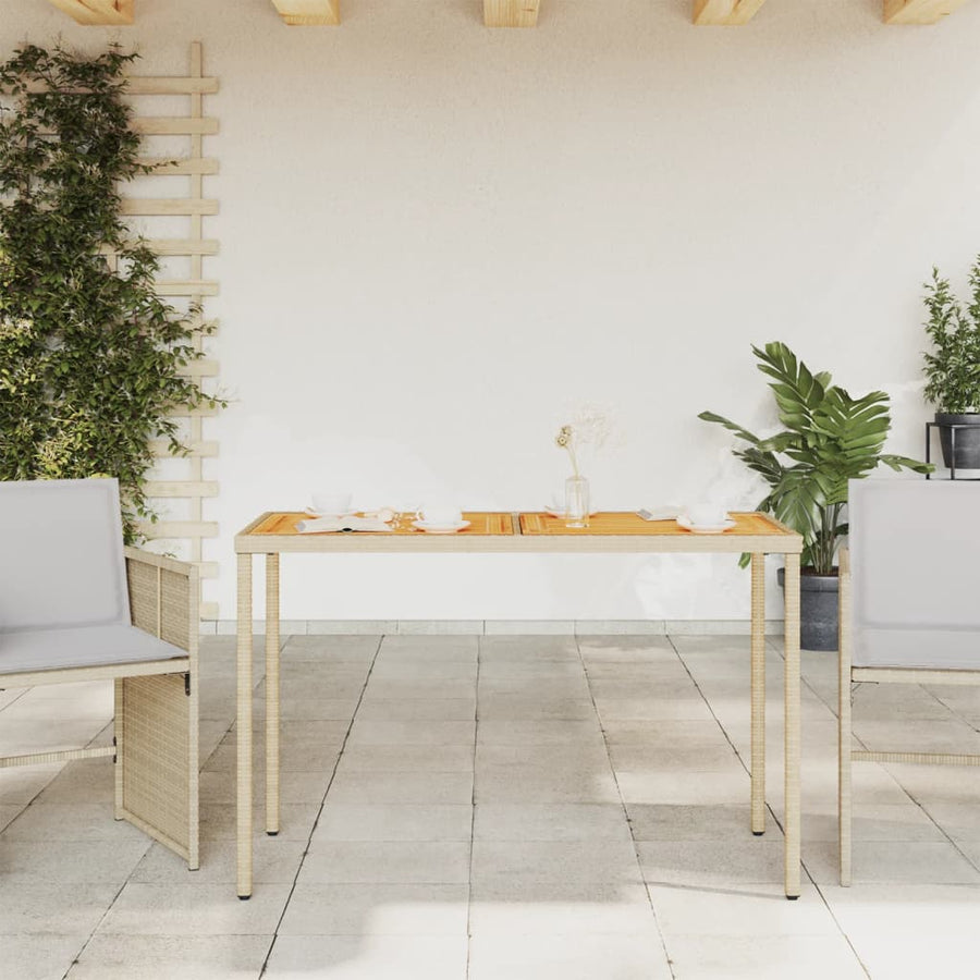 Tuintafel Met Acaciahouten Blad 115X54X74 Cm Poly Rattan Beige