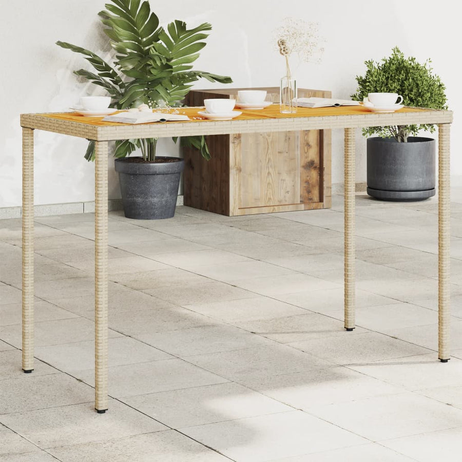 Tuintafel Met Acaciahouten Blad 115X54X74 Cm Poly Rattan Beige
