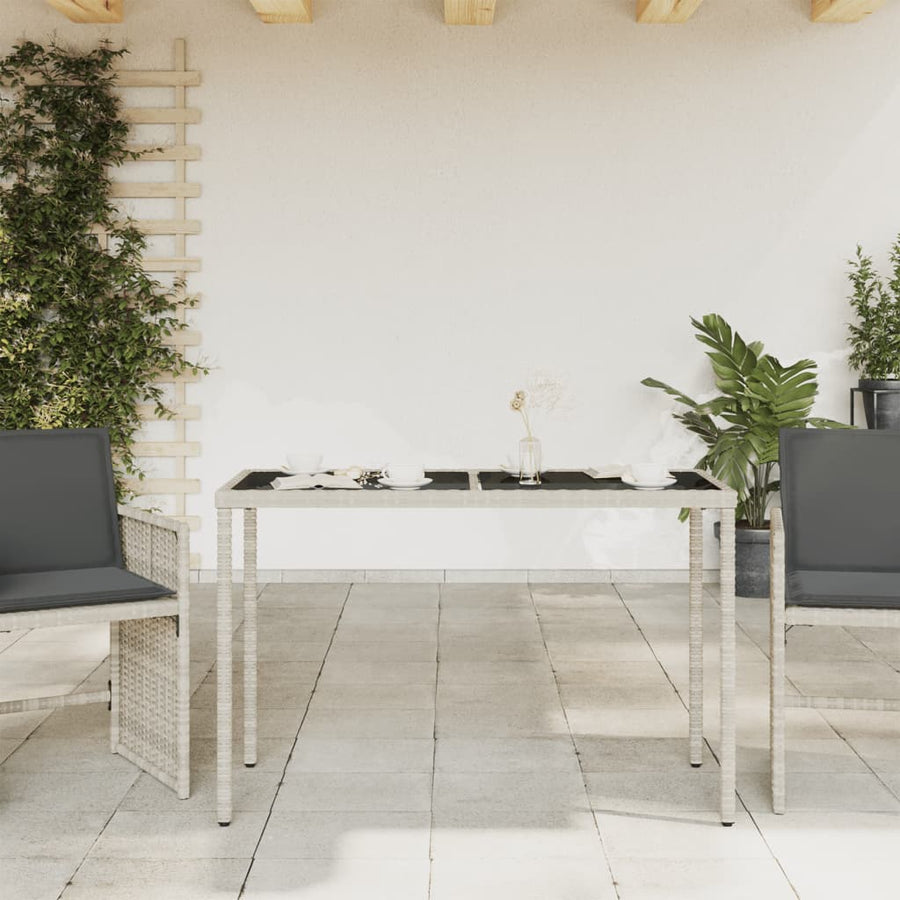 Tuintafel Met Glazen Blad 115X54X74 Cm Poly Rattan Lichtgrijs