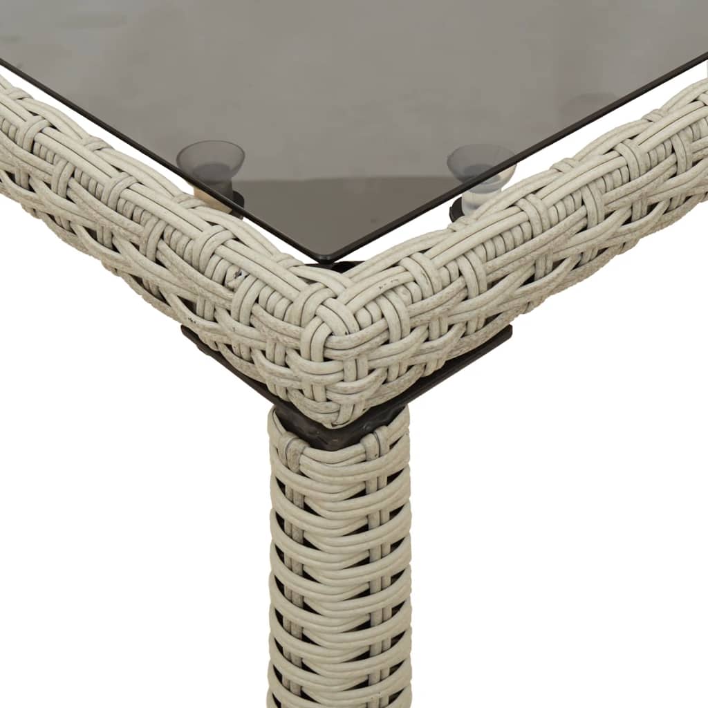 Tuintafel Met Glazen Blad 115X54X74 Cm Poly Rattan Lichtgrijs
