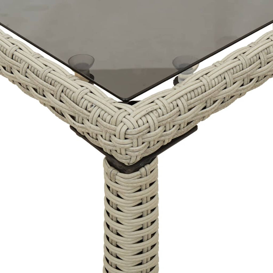 Tuintafel Met Glazen Blad 115X54X74 Cm Poly Rattan Lichtgrijs