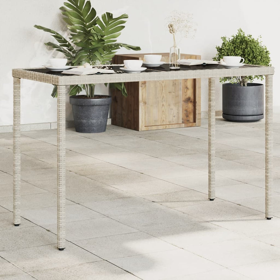 Tuintafel Met Glazen Blad 115X54X74 Cm Poly Rattan Lichtgrijs