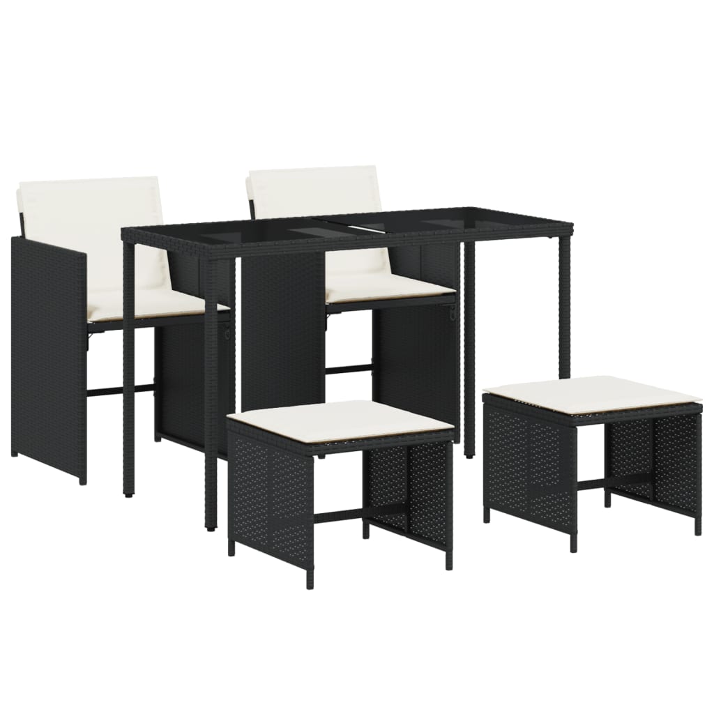5-Delige Tuinset Met Kussens Poly Rattan Zwart