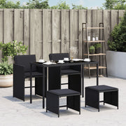 Tuinset 5-delig poly rattan zwart met kussens
