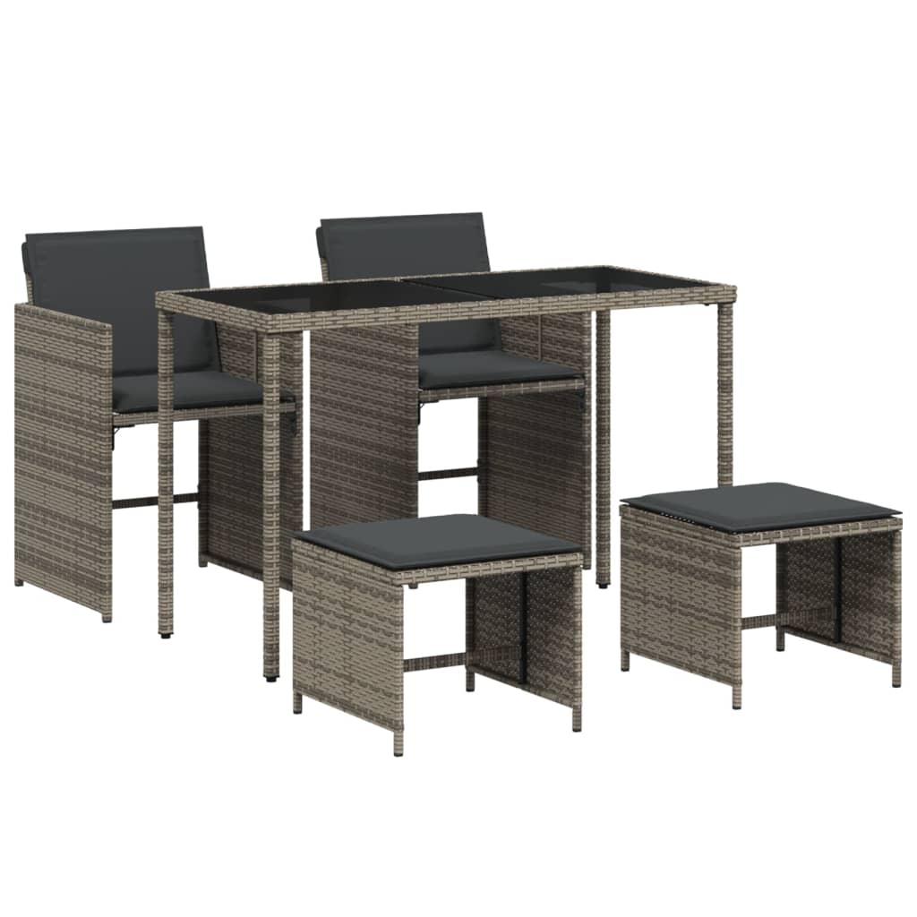 5-delige Tuinset met kussens poly rattan grijs
