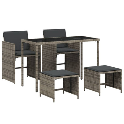 5-delige Tuinset met kussens poly rattan grijs