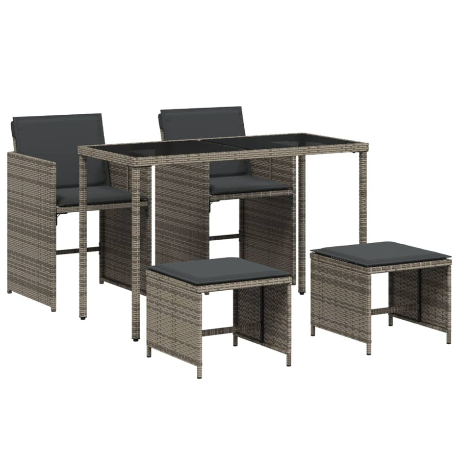 5-delige Tuinset met kussens poly rattan grijs