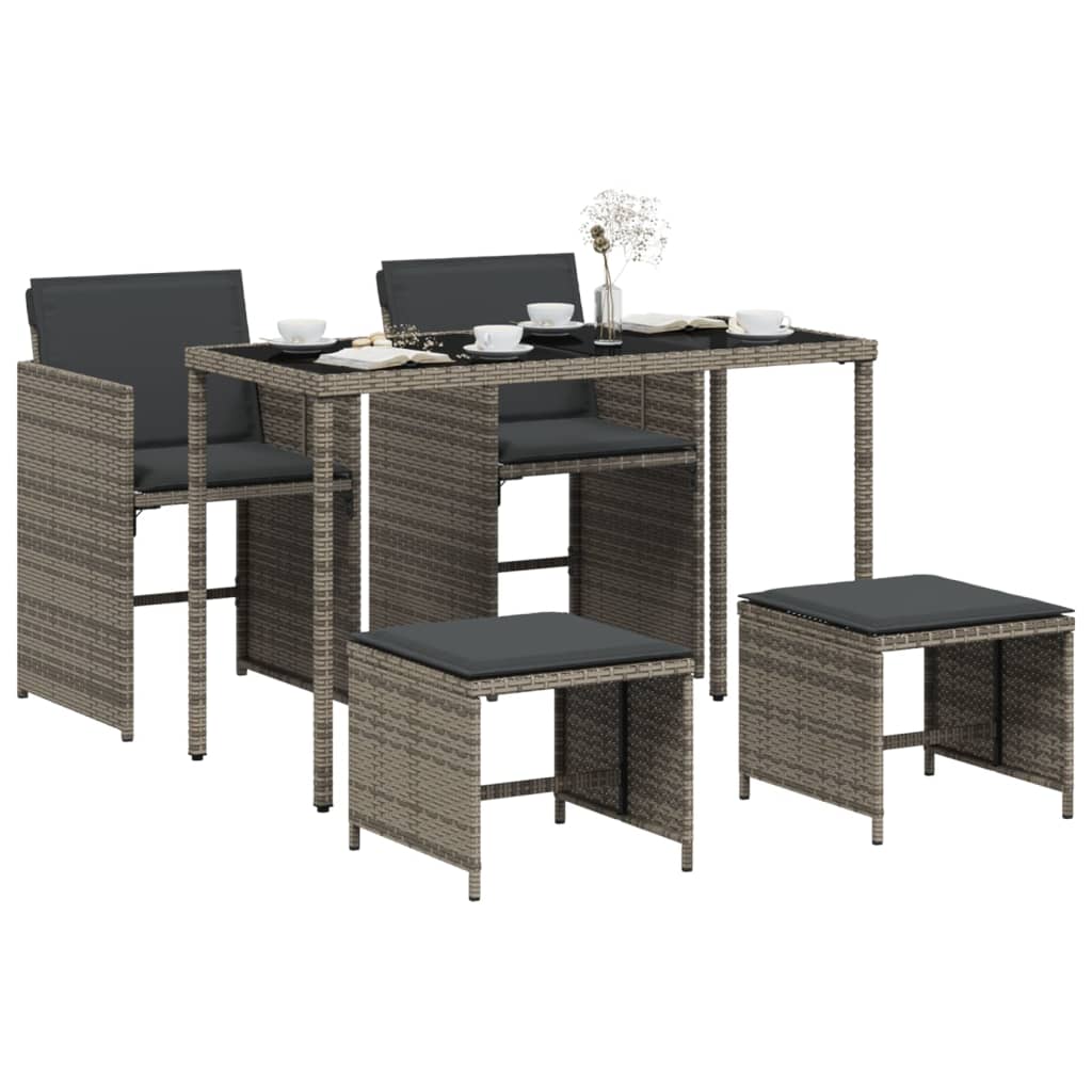 5-delige Tuinset met kussens poly rattan grijs