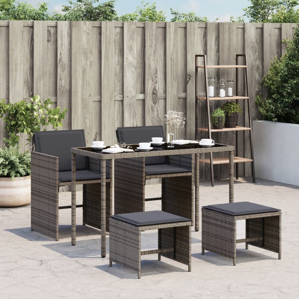 5-delige Tuinset met kussens poly rattan grijs