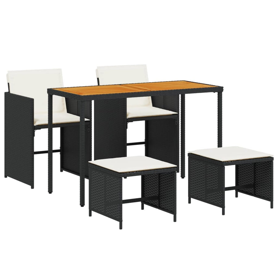 5-delige Tuinset met kussens poly rattan zwart