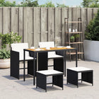 5-piece Garden Set with Cushions, Poly Rattan, Black