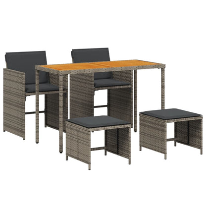 5-delige Tuinset met kussens poly rattan grijs