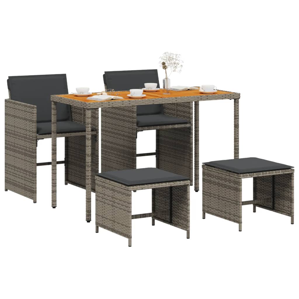 5-delige Tuinset met kussens poly rattan grijs