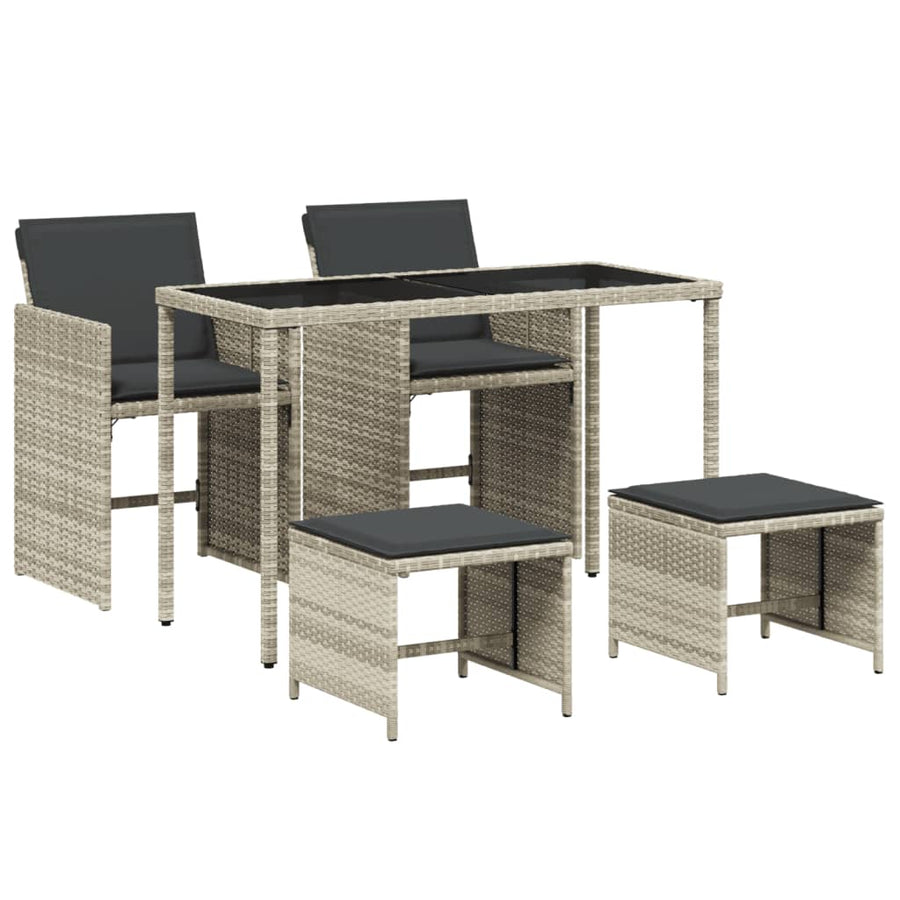 5-delige Tuinset met kussens poly rattan lichtgrijs