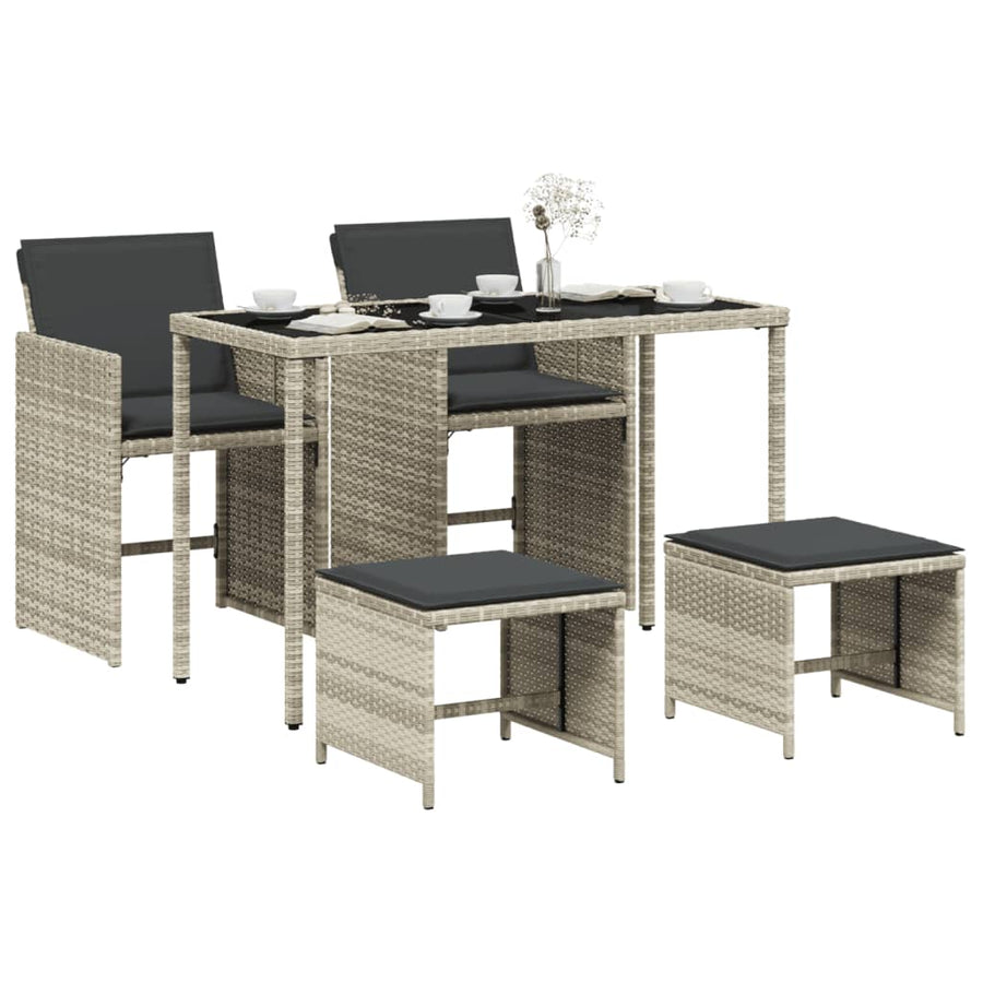 5-delige Tuinset met kussens poly rattan lichtgrijs