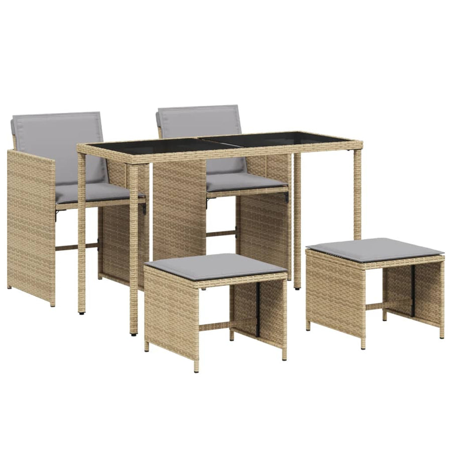 5-delige Tuinset met kussens poly rattan gemengd beige