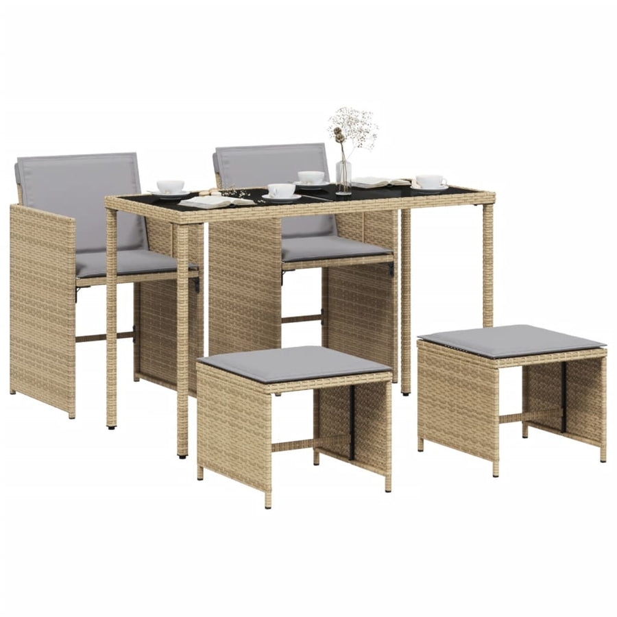 5-delige Tuinset met kussens poly rattan gemengd beige
