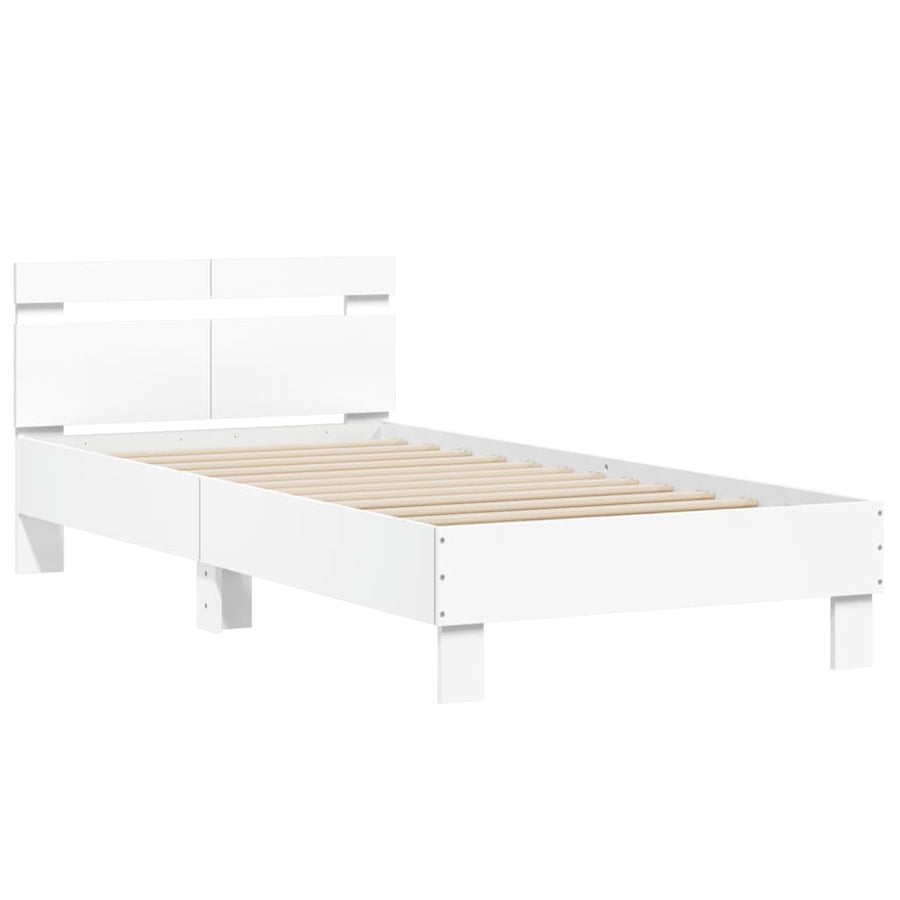 Bedframe Met Hoofdbord Bewerkt Hout Wit 100 x 200 cm