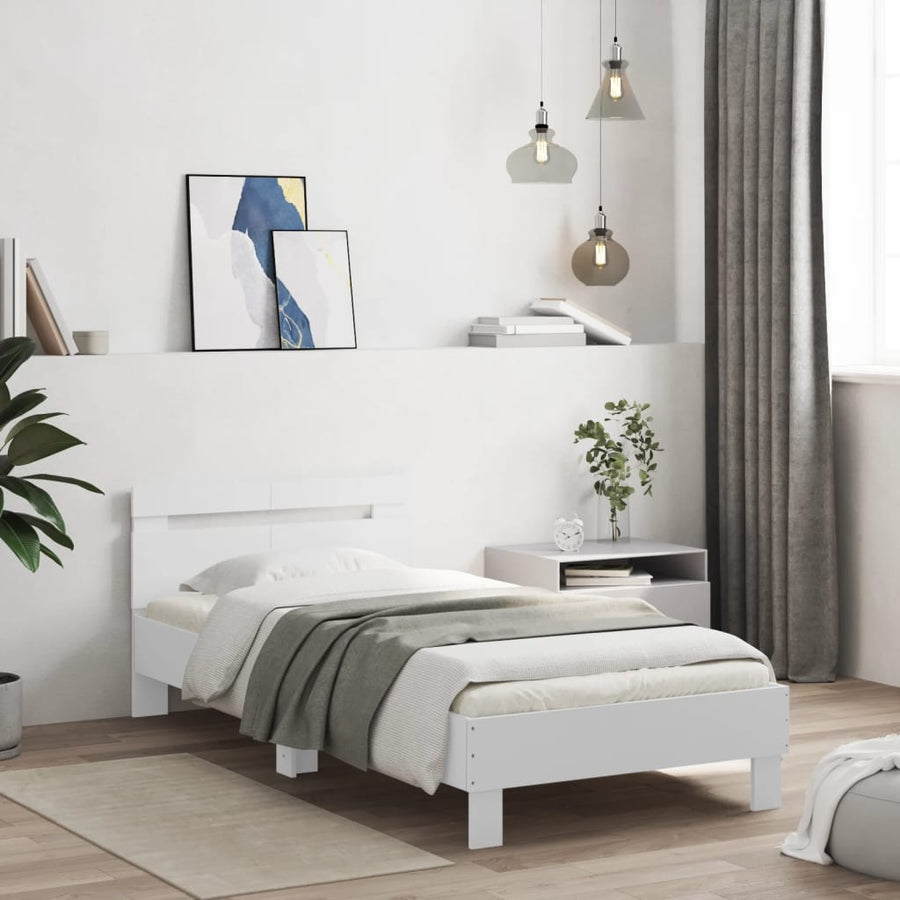 Bedframe Met Hoofdbord Bewerkt Hout Wit 100 x 200 cm