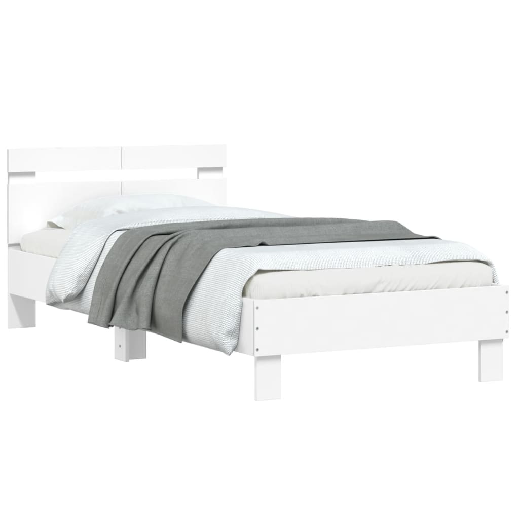 Bedframe Met Hoofdbord Bewerkt Hout Wit 100 x 200 cm
