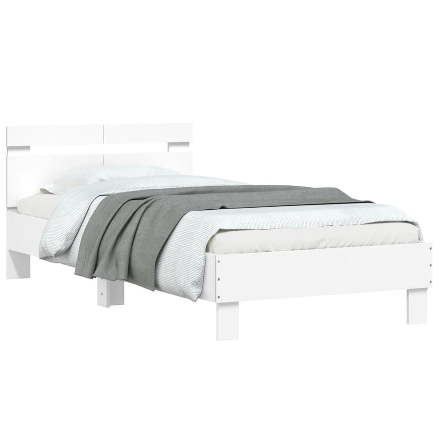 Bedframe Met Hoofdbord Bewerkt Hout Wit 100 x 200 cm