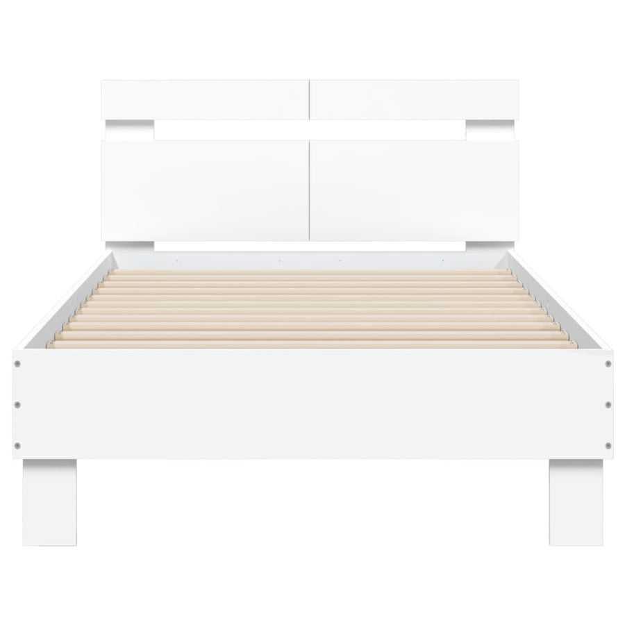 Bedframe Met Hoofdbord Bewerkt Hout Wit 100 x 200 cm