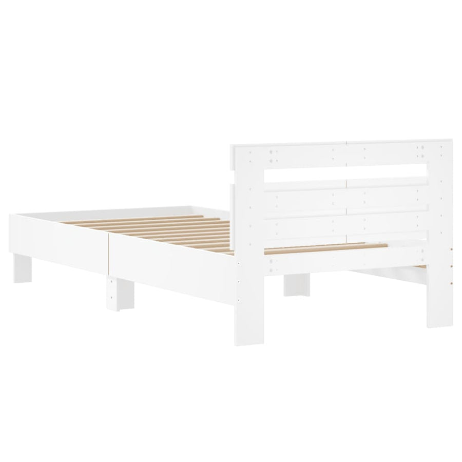 Bedframe Met Hoofdbord Bewerkt Hout Wit 100 x 200 cm