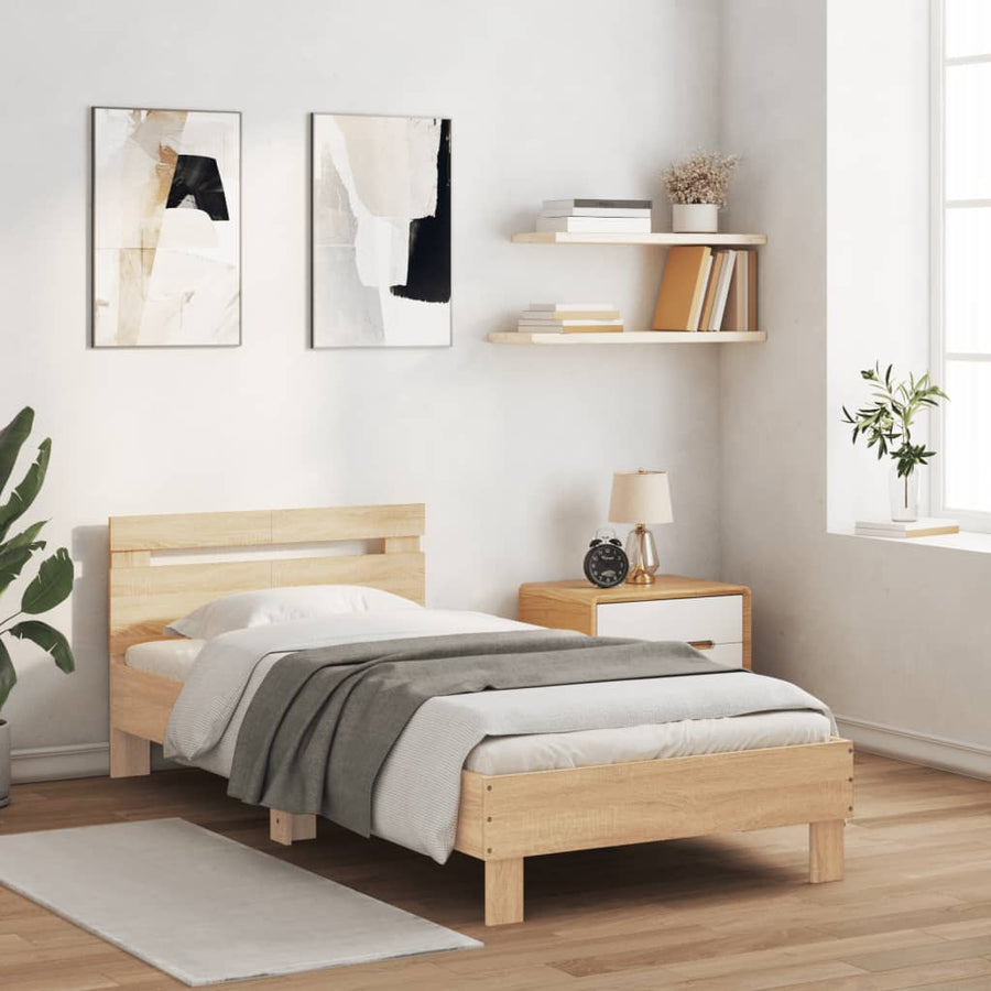 Bedframe Met Hoofdeinde Bewerkt Hout Sonoma eiken 100 x 200 cm